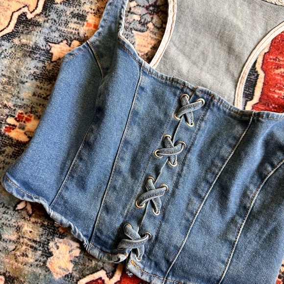 Denim Lace-Up Corset Top XS/Small - Picture 2 of 4